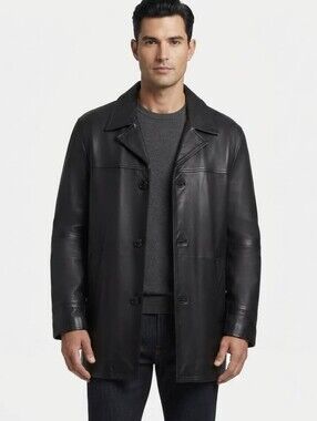 Perry Ellis Portfolio Lambskin Thinsulate Black Leather Coat Size XL